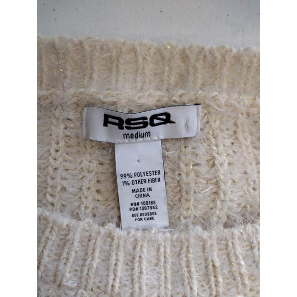 RSQ Cream Fuzzy Knit‎ Sweater Medium Crop Top Soft Girl Chic Pullover - Picture 2 of 5